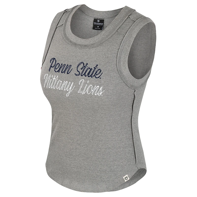 Women's Colosseum Heather Gray Penn State Nittany Lions Beach You Ribbed Tri-Blend Tank Top