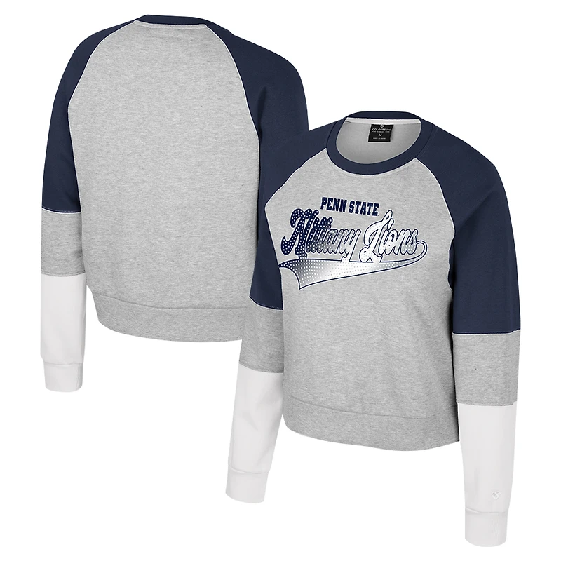 Women's Colosseum Heather Gray Penn State Nittany Lions Katinka Rhinestone Scoop Neck Pullover Sweatshirt