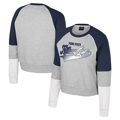 Women's Colosseum Heather Gray Penn State Nittany Lions Katinka Rhinestone Scoop Neck Pullover Sweatshirt