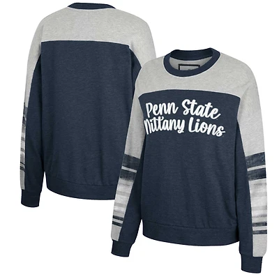Women's Colosseum Navy/Heather Gray Penn State Nittany Lions Baby Talk Pullover Sweatshirt
