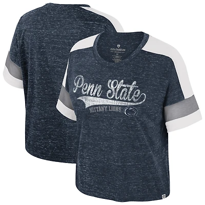 T-shirt à col rond et blocs de couleurs pour femme Colosseum Navy Penn State Nittany Lions