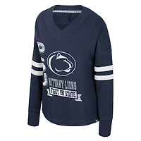 T-shirt à manches longues et col en V surdimensionné violet vieilli pour femme, bleu marine, Penn State Nittany Lions