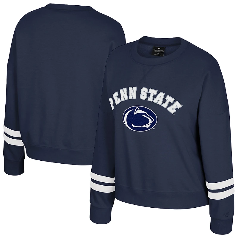 Women's Colosseum Navy Penn State Nittany Lions Splashy Crewneck Fleece Sweatshirt