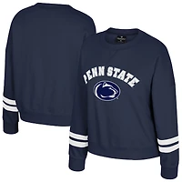 Women's Colosseum Navy Penn State Nittany Lions Splashy Crewneck Fleece Sweatshirt