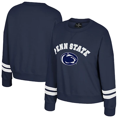 Women's Colosseum Navy Penn State Nittany Lions Splashy Crewneck Fleece Sweatshirt