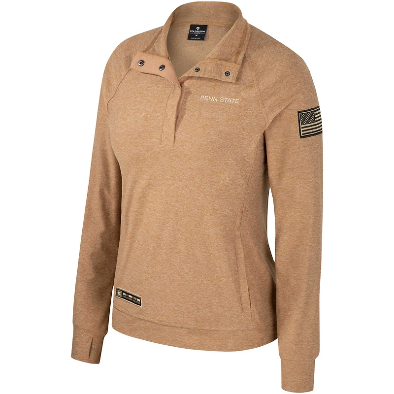 Veste raglan à quart de pression Colosseum Tan Penn State Nittany Lions OHT pour femmes Appréciation militaire Sand Tatum