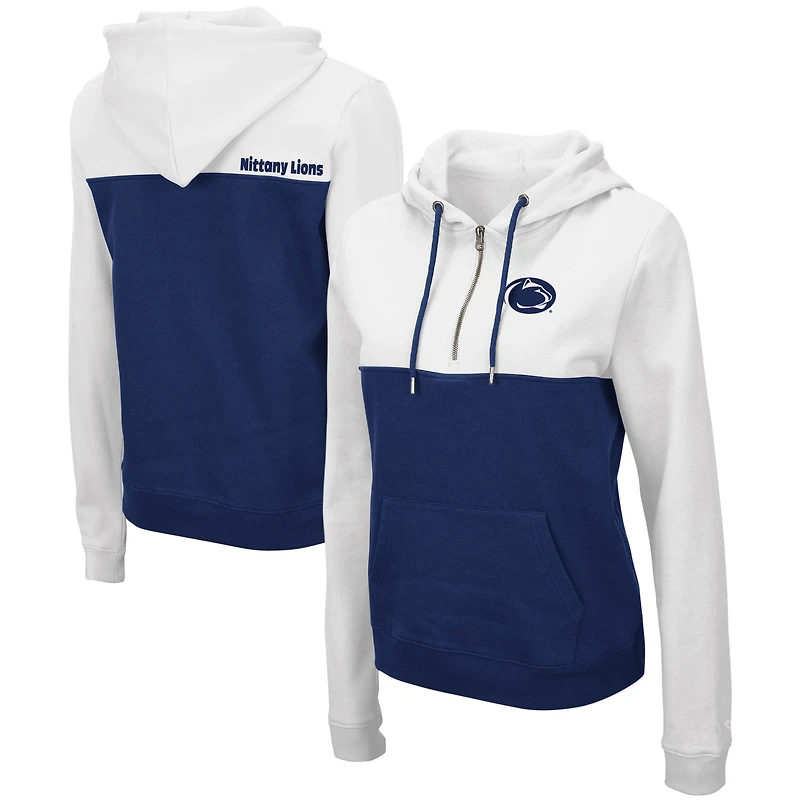 Sweat à capuche demi-zip léger Colosseum Penn State Nittany Lions Aidan pour femme, blanc/bleu marine