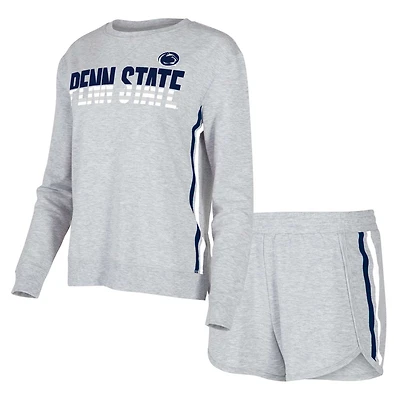 Ensemble de nuit pour femme Concepts Sport Grey Penn State Nittany Lions Cedar Tri-Blend à manches longues et short