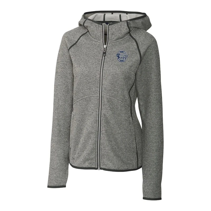 Sweat à capuche zippé en tricot pour femme Cutter & Buck, gris chiné, Penn State Nittany Lions Mainsail