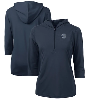 Sweat à capuche demi-zippé recyclé en piqué écologique pour femme Cutter & Buck, bleu marine, Penn State Nittany Lions Vault Virtue