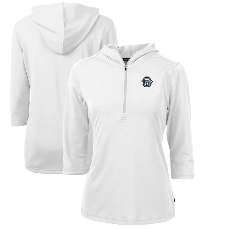 Sweat à capuche demi-zippé recyclé en piqué écologique pour femme Cutter & Buck, blanc, Penn State Nittany Lions Vault Virtue
