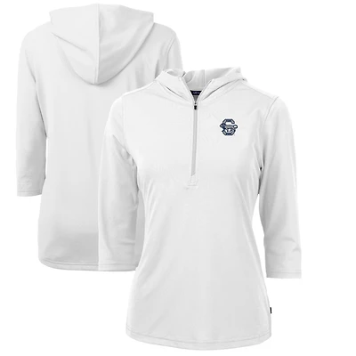 Sweat à capuche demi-zippé recyclé en piqué écologique pour femme Cutter & Buck, blanc, Penn State Nittany Lions Vault Virtue