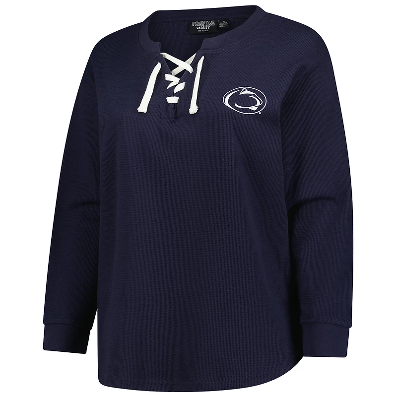 Women's Fanatics Navy Penn State Nittany Lions Lace-Up Waffle Knit Plus Long Sleeve T-Shirt