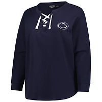 Women's Fanatics Navy Penn State Nittany Lions Lace-Up Waffle Knit Plus Long Sleeve T-Shirt