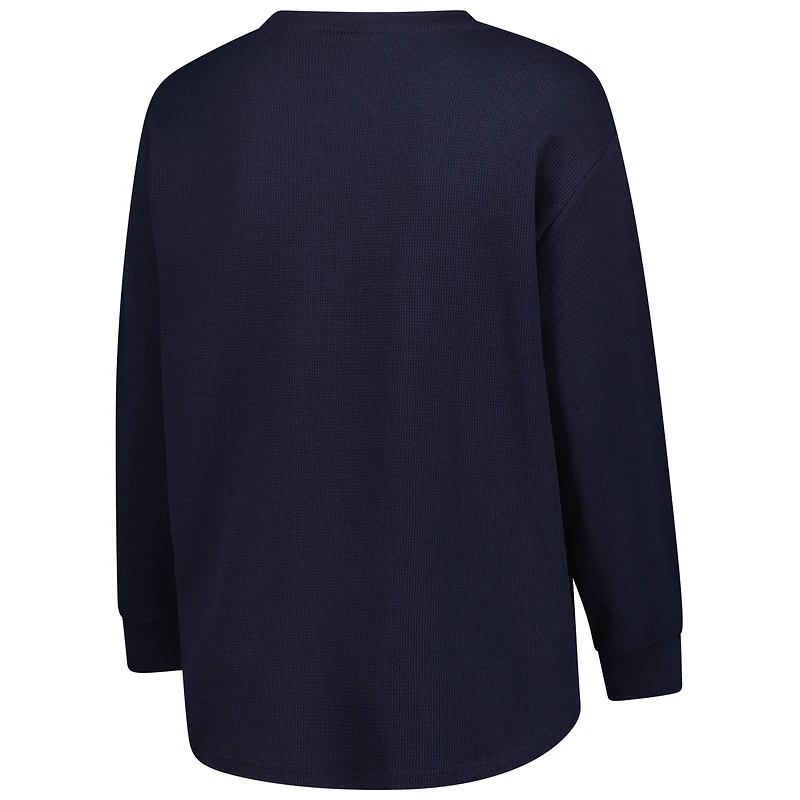 Women's Fanatics Navy Penn State Nittany Lions Lace-Up Waffle Knit Plus Long Sleeve T-Shirt