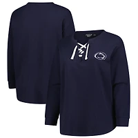 Women's Fanatics Navy Penn State Nittany Lions Lace-Up Waffle Knit Plus Long Sleeve T-Shirt