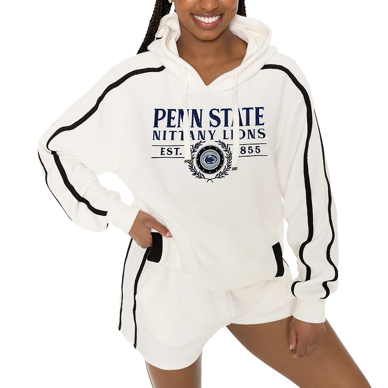 Women's Gameday Couture Cream Penn State Nittany Lions Down, Set, Go Pullover Hoodie and Shorts Set
