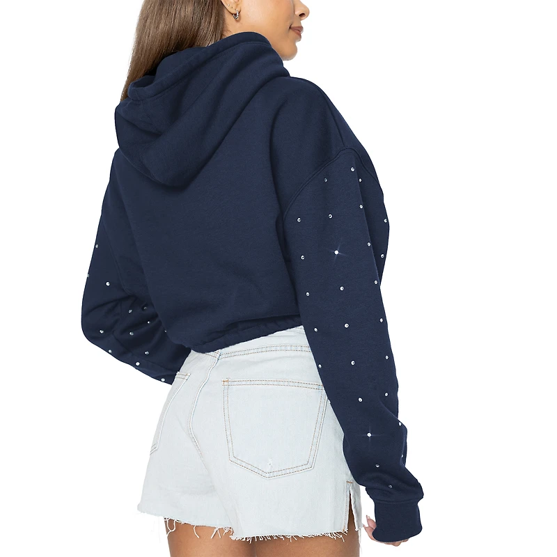 Women's Gameday Couture Navy Penn State Nittany Lions Can't Lose Rhinestone Cropped Pullover Hoodie