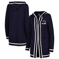 Women's Gameday Couture Navy Penn State Nittany Lions One More Round Tri-Blend Striped Hooded Cardigan Sweater
