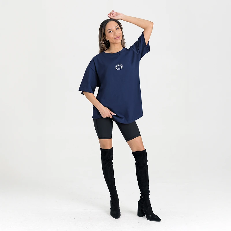 T-shirt surdimensionné Gameday Couture bleu marine pour femme des Penn State Nittany Lions, « Back at Ya »