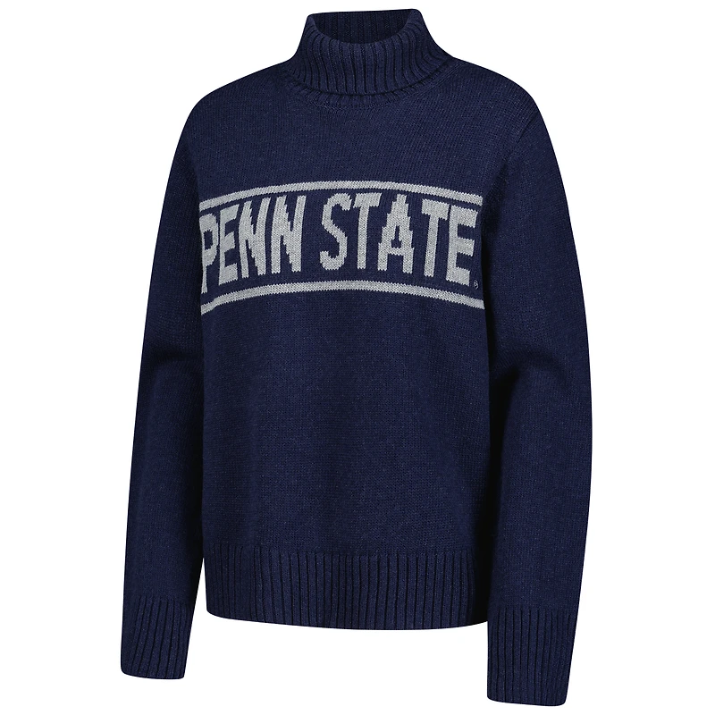 Women's Gameday Social Navy Penn State Nittany Lions Chenille Turtleneck Sweater