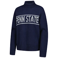 Women's Gameday Social Navy Penn State Nittany Lions Chenille Turtleneck Sweater