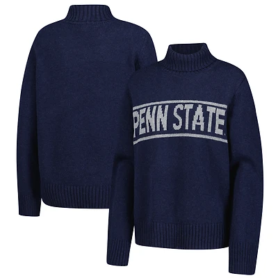 Women's Gameday Social Navy Penn State Nittany Lions Chenille Turtleneck Sweater
