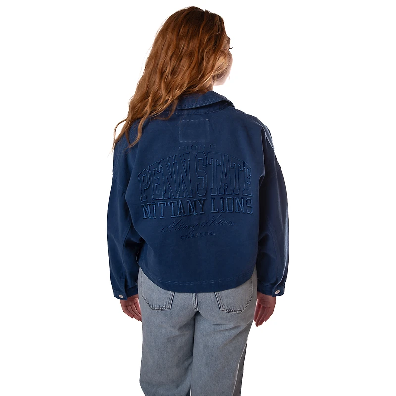 Women's Gameday Social Navy Penn State Nittany Lions Full-Button Cropped Shacket