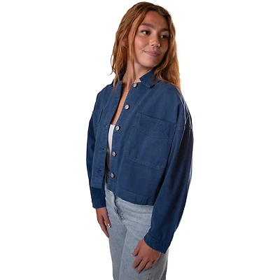 Women's Gameday Social Navy Penn State Nittany Lions Full-Button Cropped Shacket