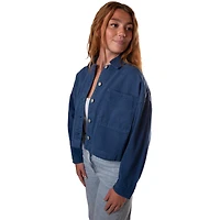 Women's Gameday Social Navy Penn State Nittany Lions Full-Button Cropped Shacket