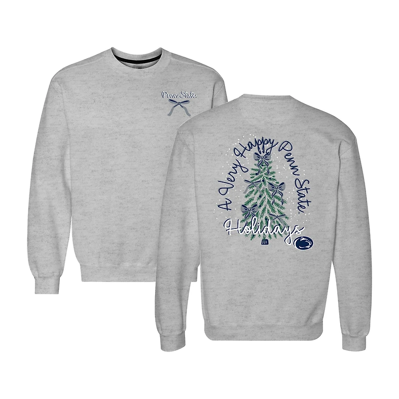 Women's Heather Gray Penn State Nittany Lions Classic Merry Christmas Tree Crewneck Sweatshirt