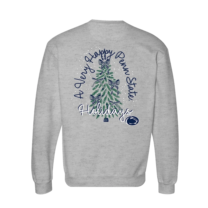 Women's Heather Gray Penn State Nittany Lions Classic Merry Christmas Tree Crewneck Sweatshirt