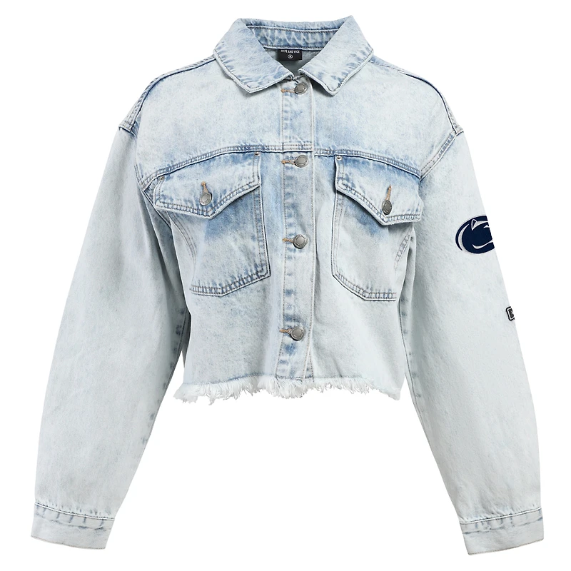 Veste courte boutonnée en jean délavé clair pour femme Hype and Vice Denim Penn State Nittany Lions