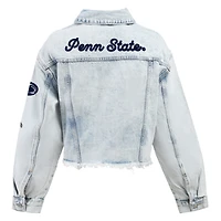 Veste courte boutonnée en jean délavé clair pour femme Hype and Vice Denim Penn State Nittany Lions