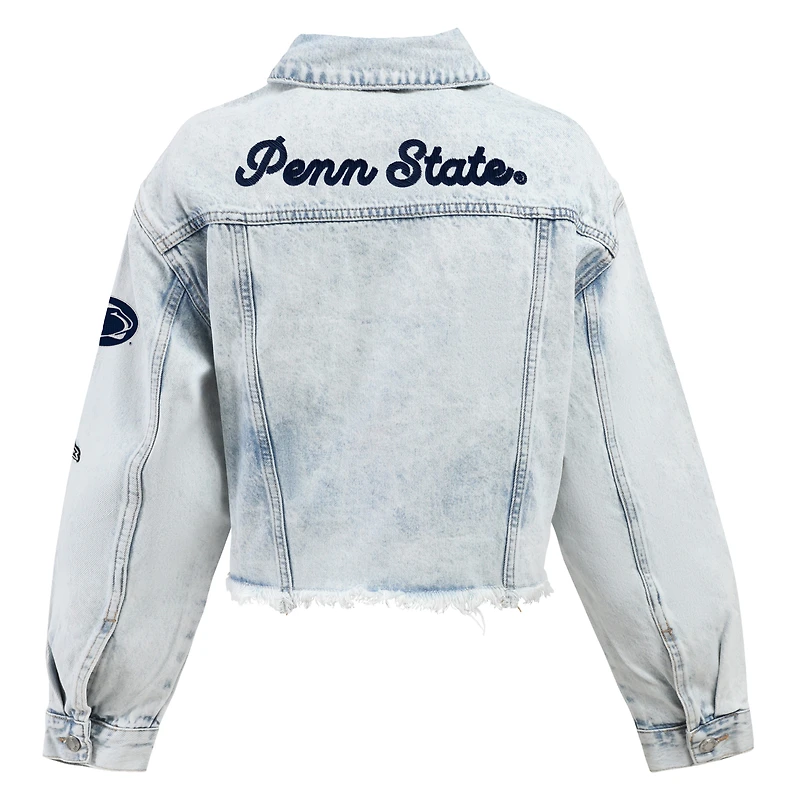 Veste courte boutonnée en jean délavé clair pour femme Hype and Vice Denim Penn State Nittany Lions