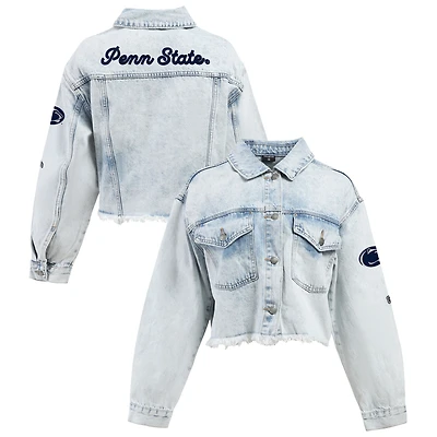Veste courte boutonnée en jean délavé clair pour femme Hype and Vice Denim Penn State Nittany Lions