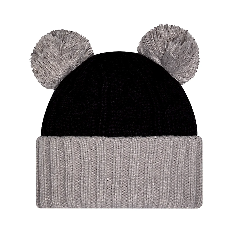 Bonnet en tricot à revers ton sur ton Penn State Nittany Lions New Era noir pour femme avec double pompon