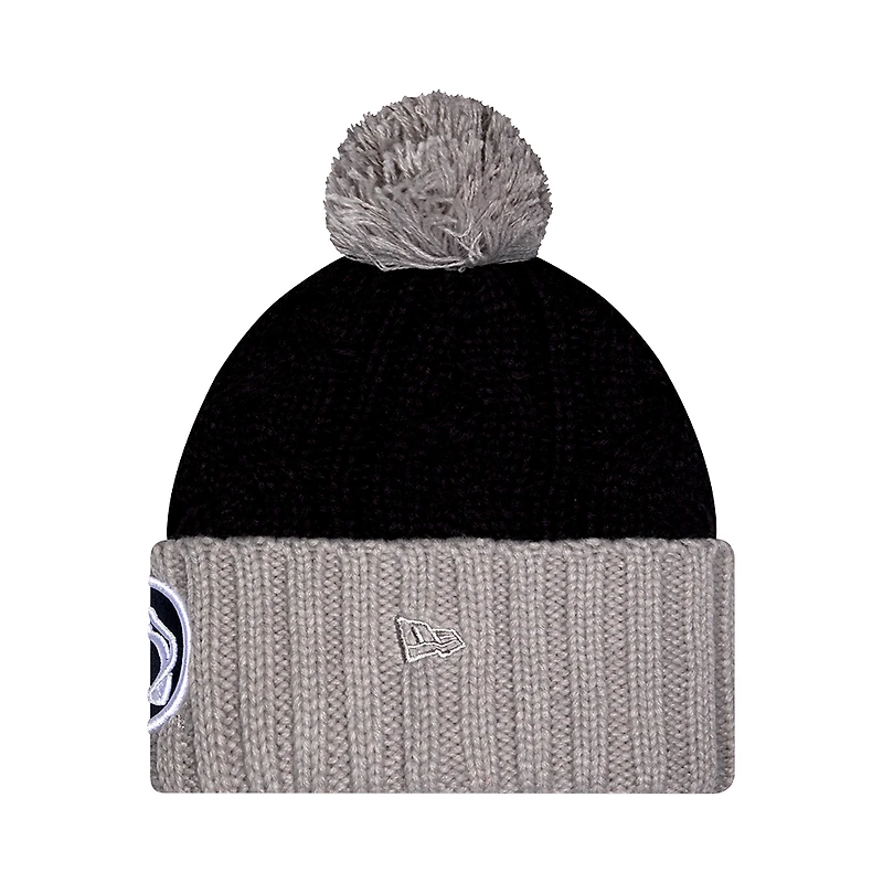 Bonnet en tricot à revers ton sur ton Penn State Nittany Lions New Era noir pour femme avec double pompon