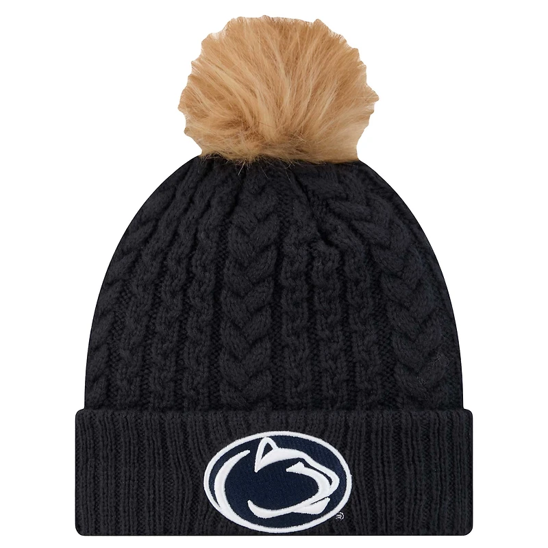 Bonnet en tricot à revers de luxe avec pompon Penn State Nittany Lions New Era bleu marine pour femme