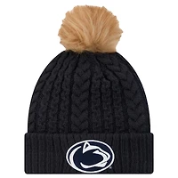 Bonnet en tricot à revers de luxe avec pompon Penn State Nittany Lions New Era bleu marine pour femme