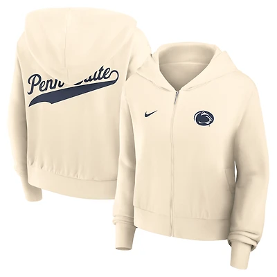 Sweat à capuche Nike crème Penn State Nittany Lions Cropped Chill entièrement zippé pour femme