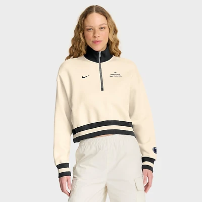 Sweat-shirt court à demi-zip Nike crème Penn State Nittany Lions pour femme