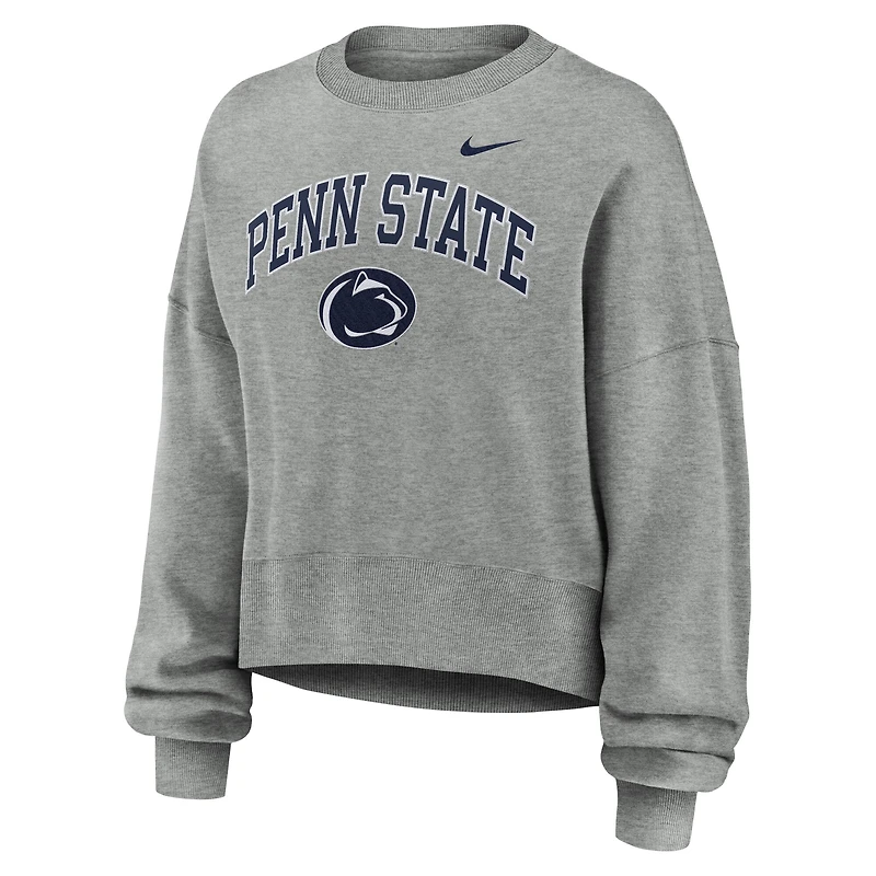 Women's Nike Heather Gray Penn State Nittany Lions Oversized Phoenix Arch Pullover Sweatshirt