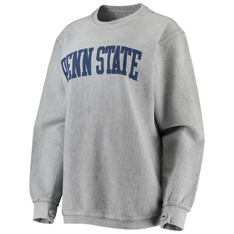 Women's Pressbox Gray Penn State Nittany Lions Comfy Cord Vintage Wash Basic Arch Pullover Sweatshirt