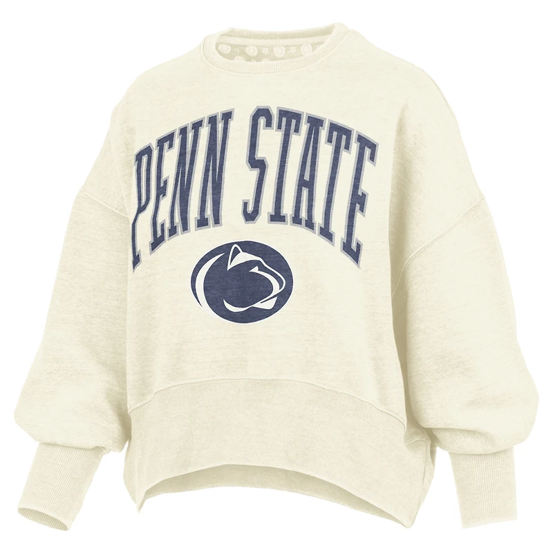 Women's Pressbox Natural Penn State Nittany Lions Oversized Waist-Length Crewneck Sweatshirt
