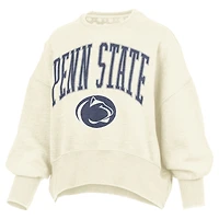 Women's Pressbox Natural Penn State Nittany Lions Oversized Waist-Length Crewneck Sweatshirt