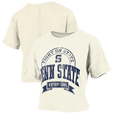 T-shirt à manches courtes en jersey flammé naturel Penn State Nittany Lions, coupe vintage, pour femme, Pressbox Natural