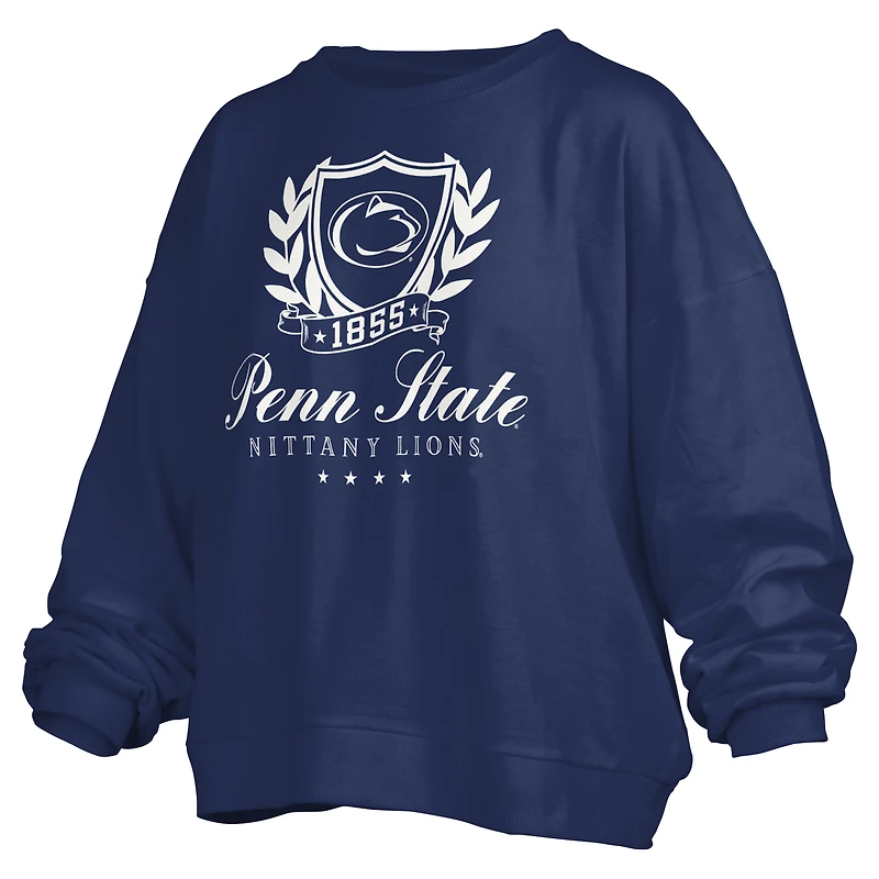 Women's Pressbox Navy Penn State Nittany Lions Big Aug Script Janice Oversized Pullover Sweatshirt