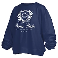 Women's Pressbox Navy Penn State Nittany Lions Big Aug Script Janice Oversized Pullover Sweatshirt
