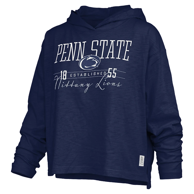 Women's Pressbox  Navy Penn State Nittany Lions Castillo Slub Waist Length Long Sleeve Hooded T-Shirt